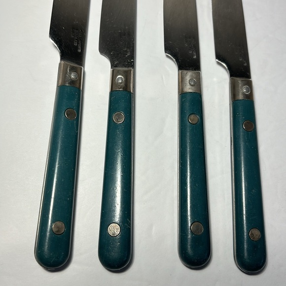 Pier 1 Imports Stainless Flatware Green Teal Rounded Handles SO 12 Forks Knives - Picture 12 of 14